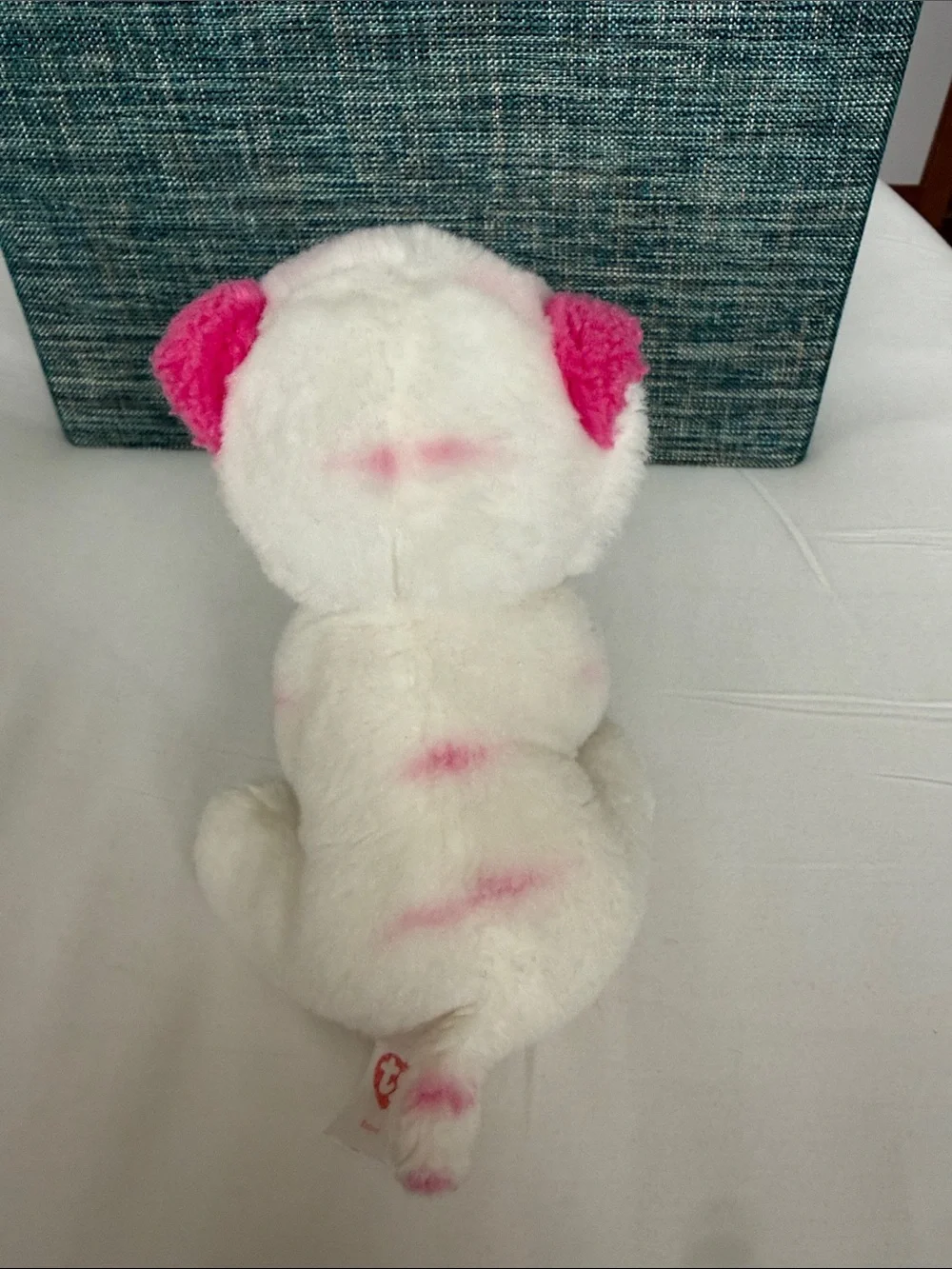 Ty White Plush Small Pet with Pink Accents and Glitter Eyes